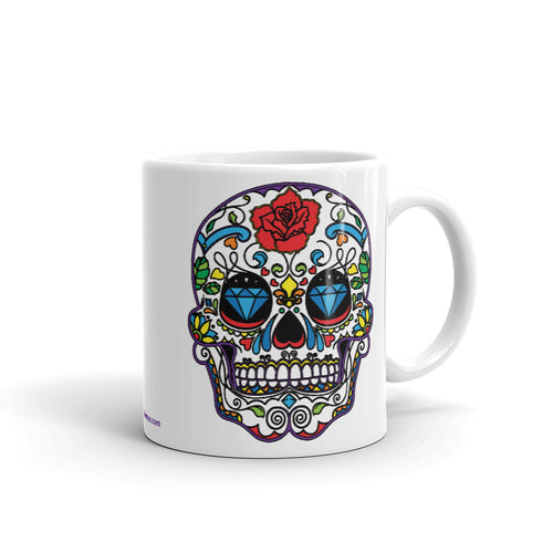 Rainbow Sugar Skull (Calavera) - Premium White Glossy Ceramic Mug (Printed Both Sides)