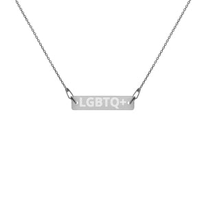 LGBTQ+ - Engraved Sterling Silver Bar Chain Necklace