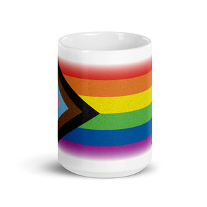 Progress Pride Flag – White Glossy Ceramic Mug (Wrap Around Print)