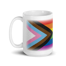 Load image into Gallery viewer, Progress Pride Flag – White Glossy Ceramic Mug (Wrap Around Print)