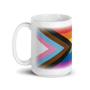 Progress Pride Flag – White Glossy Ceramic Mug (Wrap Around Print)